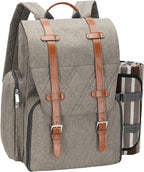 Picnic Backpack for 2 Person with Large Insulated Cooler Bag, Picnic Basket Set with Wine Pouch, Waterproof Picnic Blanket & Cutlery Set. Perfect for Beach, Camping,Wedding Gift for Couple.Beige