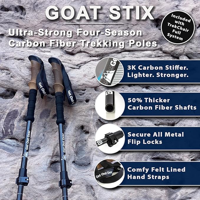 Get Out Gear TrekChair V2 Highback Backpacking Chair | 2-in-1 Trekking Pole and Camp Chair System | Extra Large and Wide with Headrest | Ultralight | Compact, Packable, and Lightweight Hiking Chair