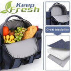 Apollo Walker Picnic Backpack Bag for 2 Person with Cooler Compartment, Detachable Bottle/Wine Holder, Fleece Blanket, Plates and Cutlery Set (2 Person, Navy)