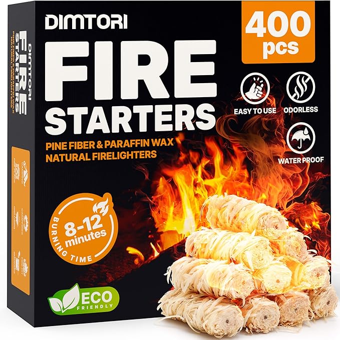 400 pcs Fire Starter - Natural Fire Starters for Campfires, Fire Pit, Pizza Oven, Fireplace, Smoker, BBQ, Pellet Stove & Wood - Fire Starters for Grill, Charcoal Starter