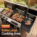Sophia & William 3-Burner Gas and Charcoal Grill Combo with Offset Smoker - Dual Fuel BBQ Grill, 840 sq. in. Cooking Area, Heavy Duty Propane Barbecue for Outdoor Patio Cooking, Black
