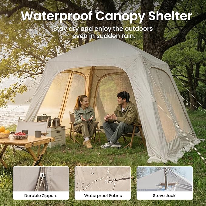 ABORON 2/6/8/10/12 Person Inflatable Camping Tent, Easy Setup Blow Up Tent with Hand Pump, PU3000mm Waterproof & Breathable 4 Season Glamping Tent for Outdoor Camping