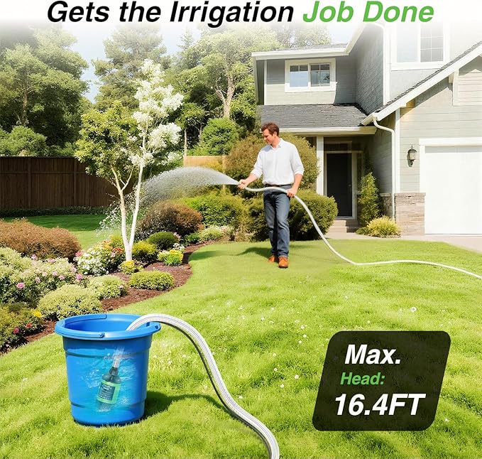 Cordless Submersible Water Pump Brushless, Small Battery Powered Sump Pump with 2x4000mAh Battery & Hose for Swimming Pool Tank Garden Pond Basement Camping Boat Rain Barrels Outdoor Draining