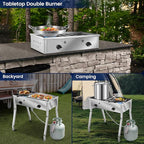 ARC Double Burner Propane Stove, Stainless Steel Camping Stove with 150,000 BTU/H, Easy-Assemble, 20PSI Regulator and Hose, Ideal for Outdoor Cooking,Camping and Gatherings (Stainless Steel)