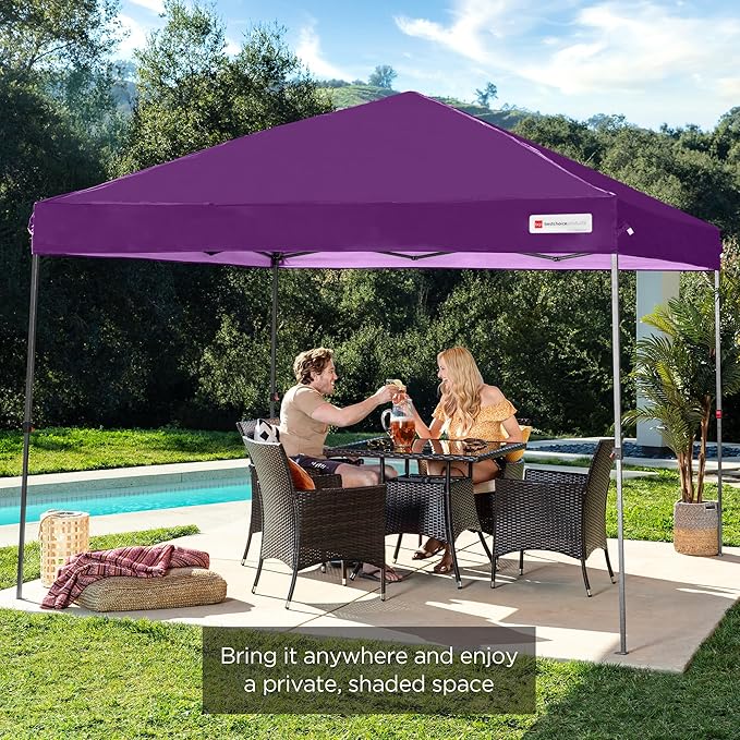 Best Choice Products 10x10ft Pop Up Canopy Tent, Outdoor Shade, 1 Person 1 Minute Set Up, Carry Case, 4 Weight Bags - Amethyst Purple