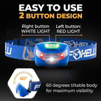 Foxelli USB-C Rechargeable LED Headlamp – Super Bright, Lightweight Head Lamp for Running, Camping, Hiking & Work – Comfortable Fit for Adults & Kids