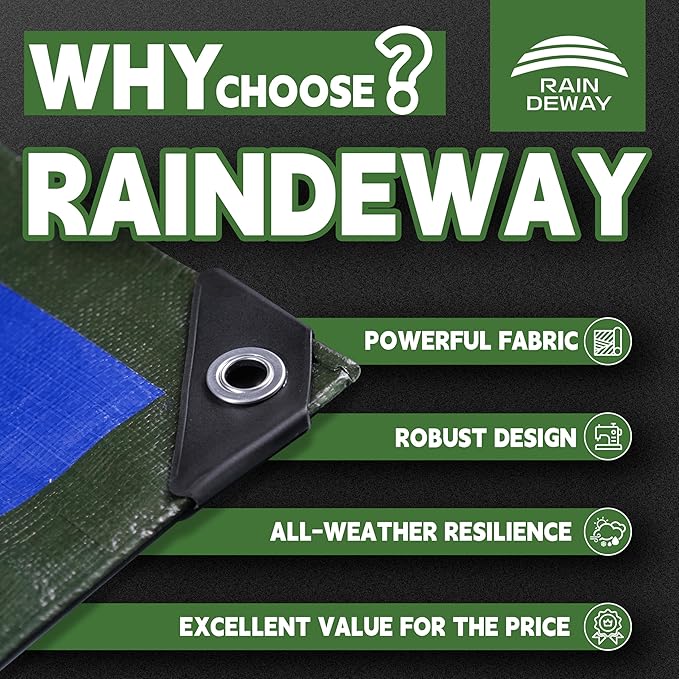RAINDEWAY Small Waterproof Tarp 4x4 Feet (2 Pack),10.5 Mil Tarps Heavy Duty Waterproof with Metal Grommets and Reinforced Edges,UV Resistant,Durable,Green/Blue Tarp