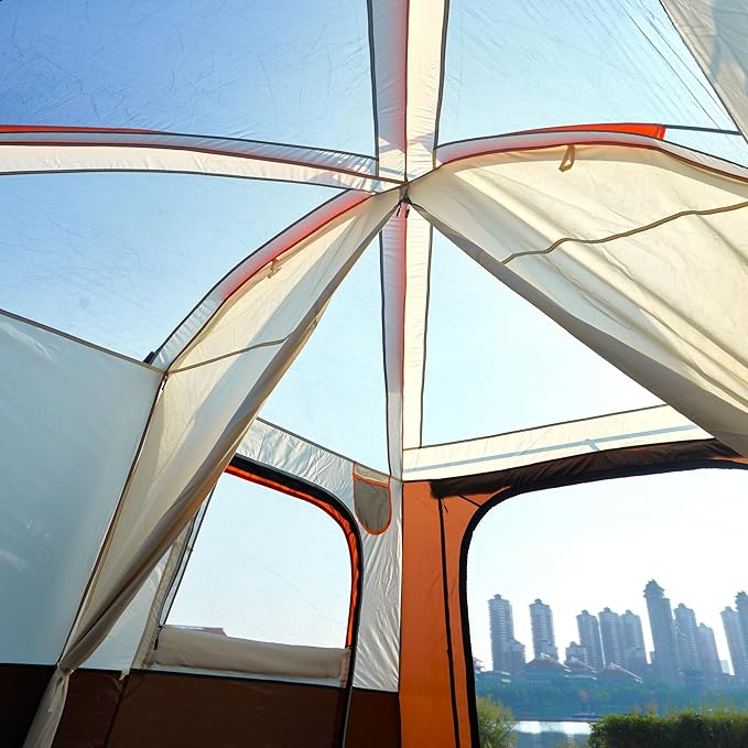 KTT Large Tent 8-10-12 Person,Family Cabin Tents,2 Rooms,2 Doors and 4 Windows with Mesh,Straight Wall,Waterproof,Double Layer,Big Tents for Outdoor,Picnic,Camping,Family Gathering