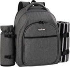 apollo walker Picnic Backpack Bag for 2 Person with Cooler Compartment, Detachable Bottle/Wine Holder, Fleece Blanket, Plates and Cutlery Set (2Person,Grey)
