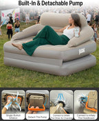 JEASONG Blow Up Couch Air Mattress Queen with Built in Pump, 2-in-1 Air Sofa & Inflatable Mattress, AirBed Blow Up Mattress with Headboard & Cupholder, Inflatable Couch for Camping, Movie Night, Guest