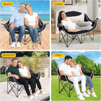 Double Camping Chairs,Oversized Foldable Camping Chairs with Cup Holders Heavy Duty Loveseat Couch for Adults Suitable for Indoor Outdoor Beach Support 600 lbs（Black/White）