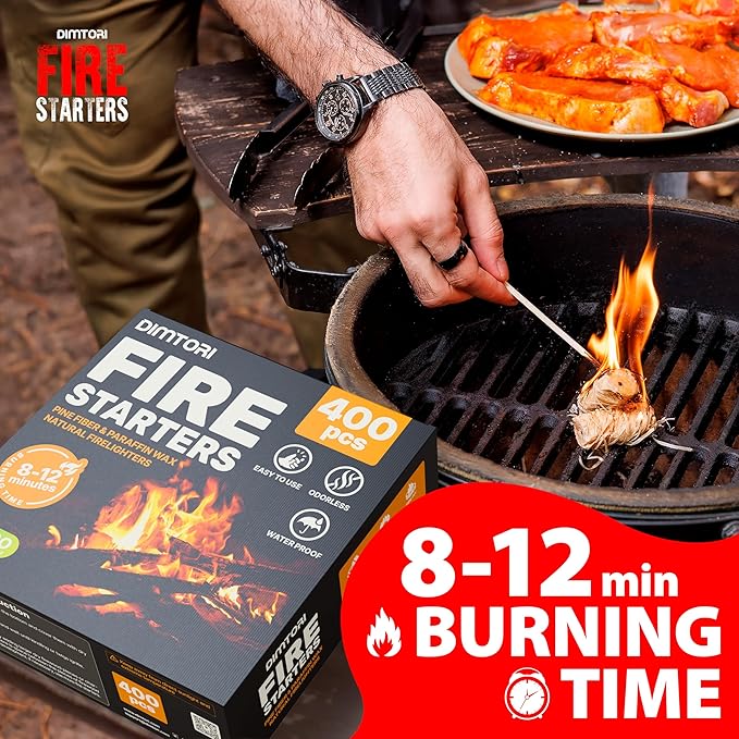400 pcs Fire Starter - Natural Fire Starters for Campfires, Fire Pit, Pizza Oven, Fireplace, Smoker, BBQ, Pellet Stove & Wood - Fire Starters for Grill, Charcoal Starter