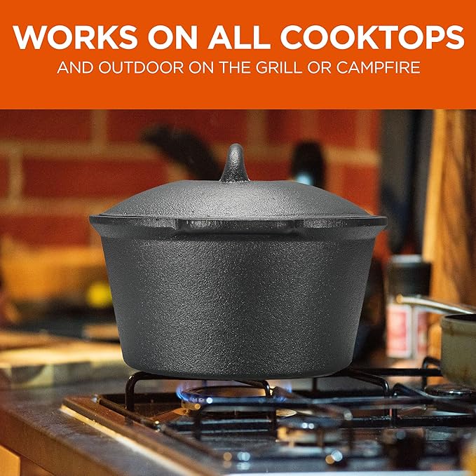 Commercial Chef 2-Qt. Saucepan with Lid, Pre-Seasoned Cast Iron, Integrated Handles, Works on All Cooktops Including Induction, Outdoor Skillet for Campfires or Grills, CHCI20