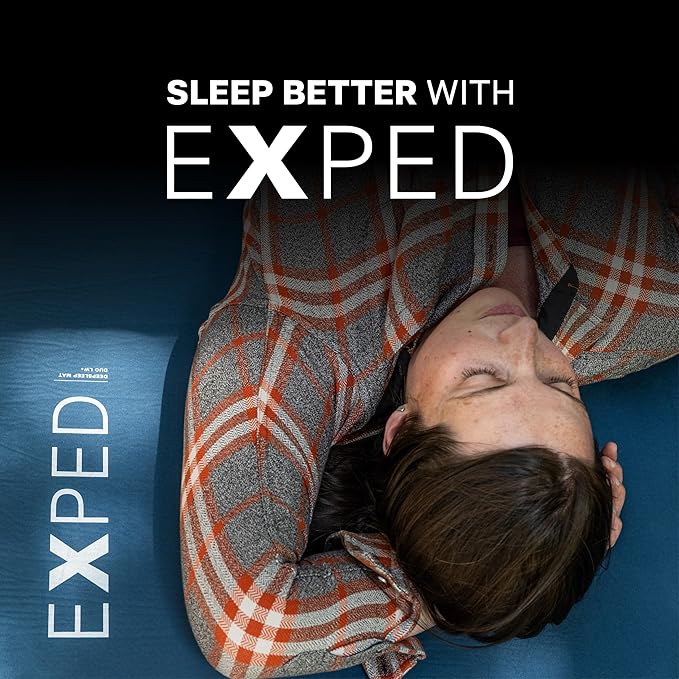 Exped DeepSleep Mat Duo Long Wide Plus - Self Inflating Firm Car Sleeping Mat, 3” Foam Pad, Pump Included