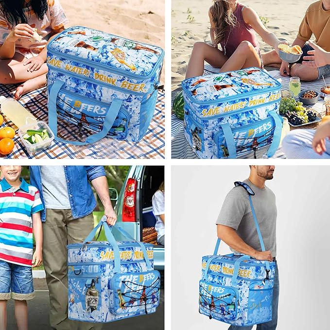 Soft Collapsible Insulated Sided Cooler - 60 Can Large Leakproof Picnic Beach Meal Prep Portable Travel Cooler for Shopping, Kayaking, Road Trips