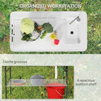 Outsunny Folding Fish Cleaning Table, Portable Camping Sink Station with Faucet, Drainage Hose, Sprayer, Grid Rack and Knife Groove, Outdoor Fillet Table for Picnic Beach Patio, White