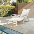 Domi Outdoor Chaise Lounge Chair with Table, HDPE Outdoor Lounge Chair with Reclining Backrest, Patio Chaise Lounger for Poolside, Outside Sunbathing Tanning, White