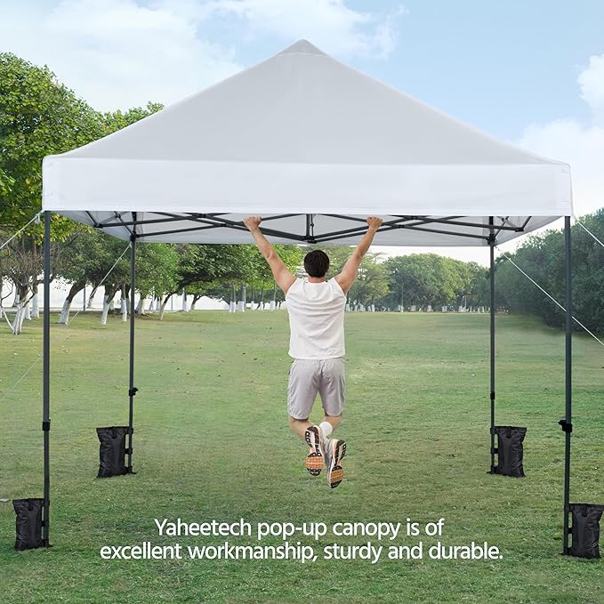 Yaheetech Canopy Tent, Commercial Instant Heavy Duty Canopy, 500D Waterproof Adjustable Canopy with Wheeled Carry Bag, 4 Sandbags and 4 Stakes (10x10, White)