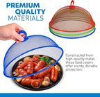 Metal Mesh Screen Food Cover Tent Umbrella, 10.75 inch, Reusable Outdoor Picnic Food Covers Mesh, Food Cover Net Keep Out Flies, Bugs, Mosquitoes (3 Pack, Green Blue Red)