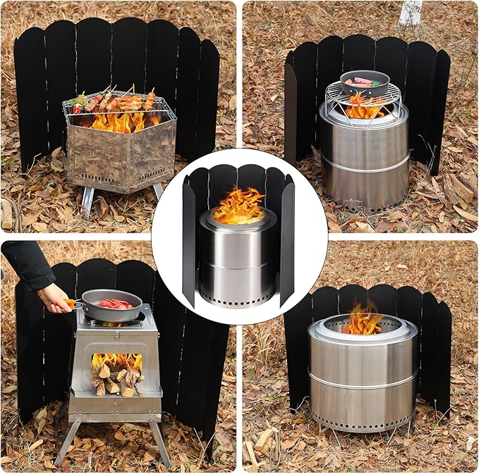 Lineslife 23.6" Extra Tall Camping Stove Windscreen, 8-Panel Heavy-Duty Folding Windshield for Butane/Propane Burners & Grills, Portable with Carry Bag (Camping Hiking)