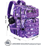 LHI Military Tactical Backpack for Men and Women 45L Army 3 Days Assault Pack Bag Large Rucksack with Molle System - Purple Camo