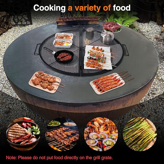 Lineslife X-Marks Fire Pit Cooking Grill Grates Portable, Heavy Duty Folding Round Campfire Grill Grate, Firepit Grill Grate with Handles for Outdoor BBQ Picnic, Black 30 Inch