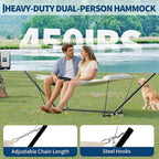 Heavy Duty 2 Person Double Hammock with Portable Adjustable Steel Stand, Outdoor Hammock with Pillow for Patio, Garden, Beach, Backyard Camping
