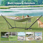 Double Hammock with Stand - Heavy Duty Portable 2 Person Design with Adjustable Steel Stand, Max 450LBS, Ideal for Outdoor Patio, Garden, Beach & Backyard