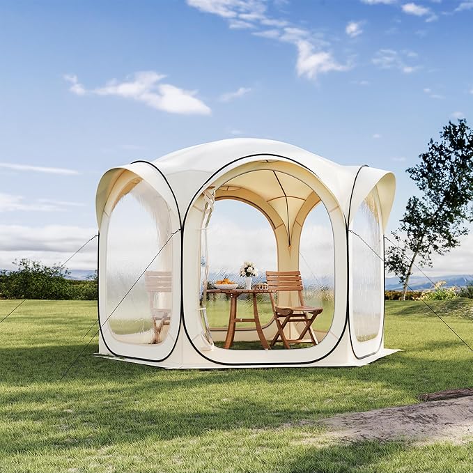 10x10ft Gazebo Screen Tent, Pop Up Bubble Tent, Mosquito Proof & Sun Shade Canopy, Heavy Duty Waterproof Outdoor Shelter for Patio, Camping, Backyard Parties
