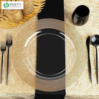 PARTY BARGAINS 13-Inch Charger Plates - 4 Pack, Clear Gold Rope Textured Rim, Heavy-Duty Disposable Chargers for Elegant Dining - Ideal for Weddings and Formal Events