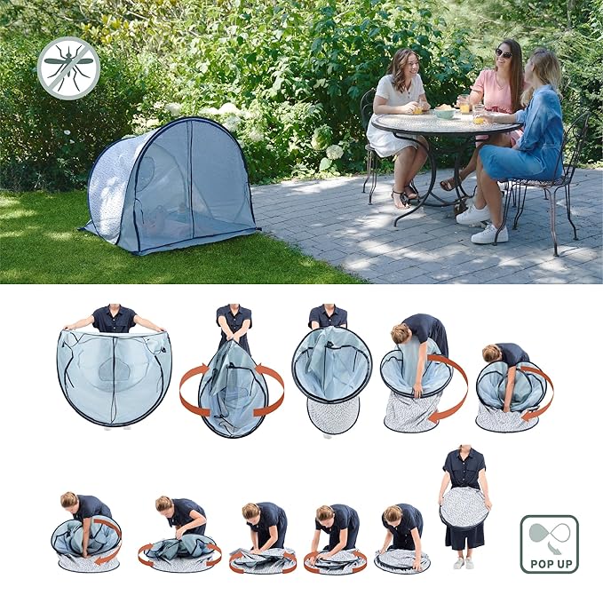 Babymoov Anti-UV Baby & Toddler Beach Tent UPF 50+ Sun Protection with Pop Up System for Easy Use & Transport, Blue Waves (Summer 2025 Edition)