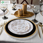 PARTY BARGAINS 13-Inch Charger Plates - 96 Pack, Black Gold Rim, Heavy-Duty Disposable Chargers for Elegant Dining - Ideal for Weddings and Formal Events