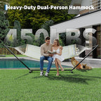2 Person Double Hammock with Adjustable Steel Stand & Pillow, Heavy Duty Portable Outdoor Hammock Set, MAX 450 LBS Weight Capacity for Patio, Garden, Beach, Backyard