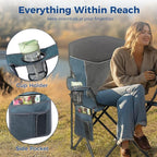 Outdoor Camping Chair 2-Pack with Mesh Back, Folding Portable Lawn Chairs with Cup Holder & Side Storage Pocket for Camping, Beach, Picnic, Fishing(Blue)
