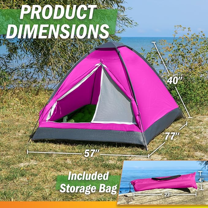 2 Person Camping Tent with Rain Fly and Carrying Bag - Lightweight Outdoor Tent for Backpacking, Hiking, or Beach Use by Wakeman Outdoors