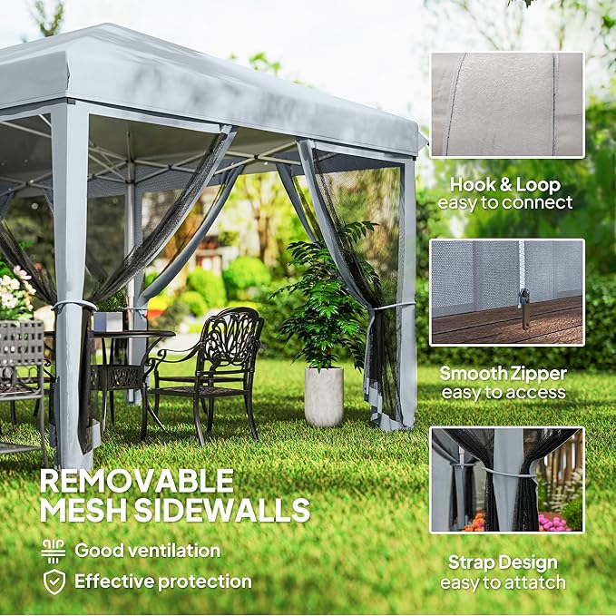 Outsunny 10' x 20' Pop Up Canopy Tent with Netting, Heavy Duty Instant Sun Shelter, Large Tents for Parties with Carry Bag for Outdoor, Garden, Patio, Gray