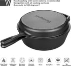 Pre-seasoned Cast Iron Double Dutch Oven Pot with Skillet Lid, for Bread Baking, Outdoor, Campfire Cooking, 3 Quart