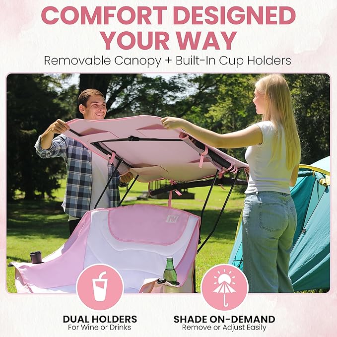 Night Market Double Camping Chair – Camping Couch, Double Folding Chair with Removable Canopy, Portable Loveseat for Outdoor, Beach, and Sports