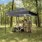 CROWN SHADES 8x8 Pop Up Canopy - Patented Center Lock One Push Instant Outdoor Canopy Beach Tent with STO-N-Go Bag 8 Stakes & 4 Sand Bags，Grid Grey