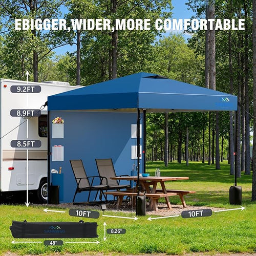 10X10 Pop Up Canopy Tent,Removable Pockets Sidewall for Extra Storage,Easy Up Canopy,Heavy Duty One Person Set Up Event Tent,Blue