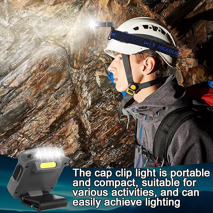 VIHOSE 2 Pcs LED Clip on Cap Lights, Christmas USB Rechargeable Cap Flashlight Clip, Waterproof Ultra Bright Hat Battery Powered on Headlamp for Hats Fishing Hunting Camping Hiking(Black, Gray)