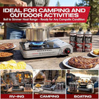 12,000 BTU Portable Butane Camping Stove with 4 x 8oz. Butane Fuel Canister Combo, Double Wind-Guard Portable Stove w/Carry Case for Road Trips, Camping, Tailgating & Emergencies by Chef Master 90235