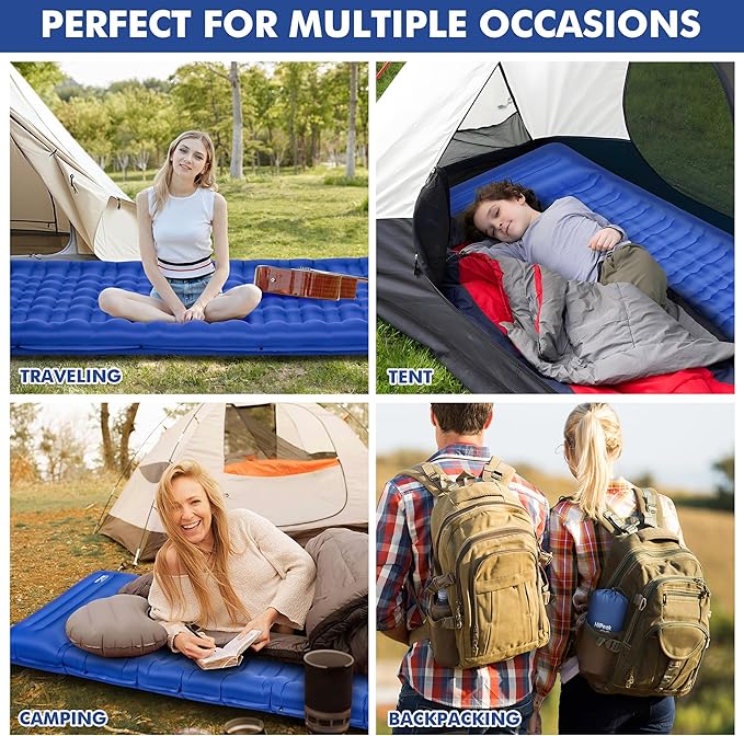 HiiPeak Ultralight Inflatable Sleeping Mat with Built-in Foot Pump & Pillow, Compact Air Mattress for Backpacking, Hiking (Light Blue)