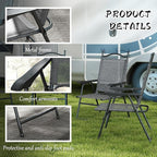 Outsunny Folding Patio Chairs, Set of 4 Sports Chairs for Adults, Camping Chairs with Armrests, Breathable Mesh Fabric Seat for Lawn, Gray