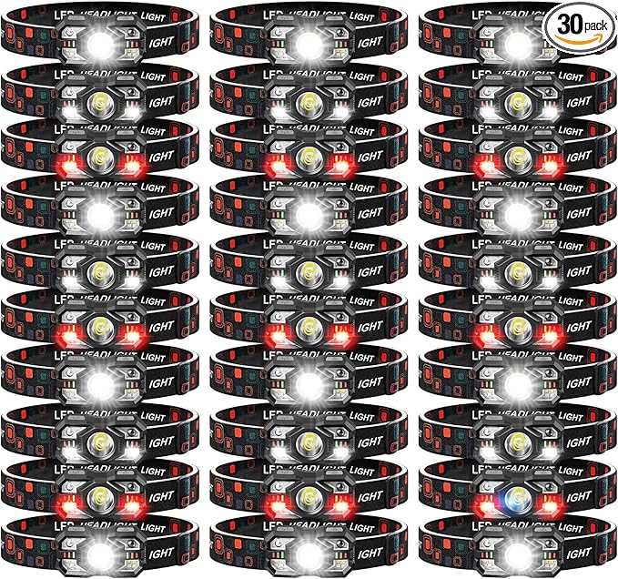 Headlamp Rechargeable 30Pack, 3000 Lumen Ultra-Light Bright Headlamp Flashlight with White Red Light, LED Headlight, 5+5 Mode for Outdoor Camping Fishing Running Hiking (30)