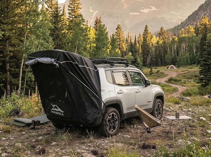 Hasika SUV Camping Tent Car Tailgate Shade Awning with Screen Net Waterproof 3000MM UPF 50+ Black (Small)