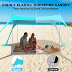 ihuan Beach Tent Sun Shelter 10X10FT UPF50+ with 4 Aluminum Foldable Poles, Easy Setup Outdoor Shade Canopy for 8 Person, Camping Sun Shelter for Fishing, Family Trips, Backyard Picnics