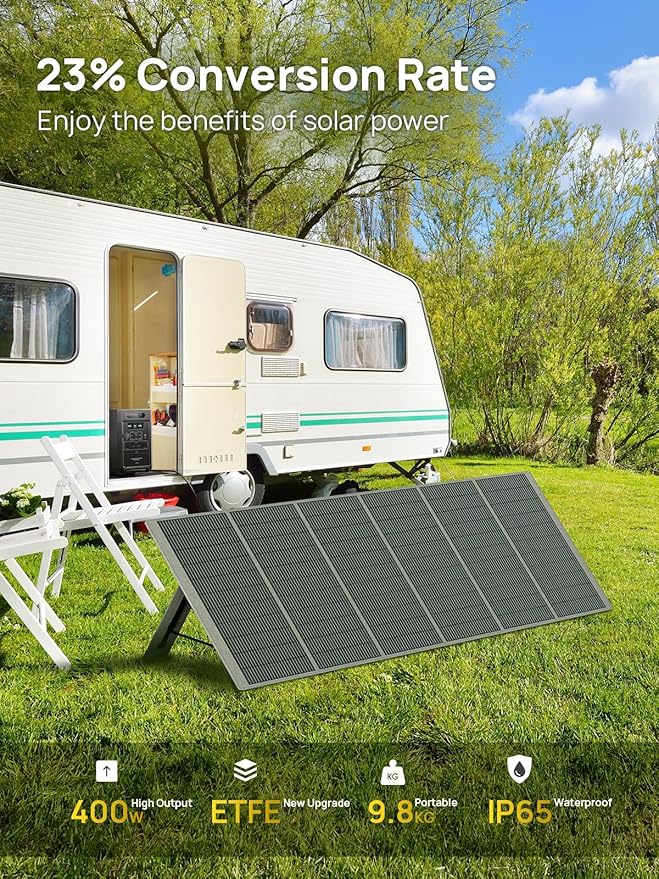 AFERIY 400W Portable Solar Panel for Power Station, 23% Conversion Efficiency Foldable Solar Charger with Adjustable Kickstand, ETFE IP65 Waterproof Solar Panels for Outdoor Camping, RV, Emergency