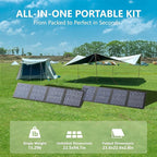 220W Foldable Solar Panel, Bifacial Monocrystalline, 25.9 Voc High Voltage, Waterproof, for Portable Power Station, Camping, RV, with Kickstand and Carrying Bag