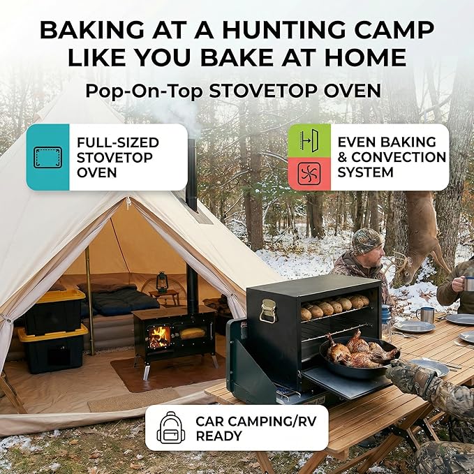 Camping Oven - Pop-On-Top Full Size Baking Oven for Outdoor, RV, Tent Camping, Preppers, Emergency.